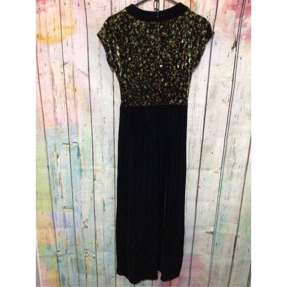 Vintage 90’s BENDIGO IMPRESSIONS VELVET Dress Size Small Funky Maxi Black Multi - Picture 12 of 16